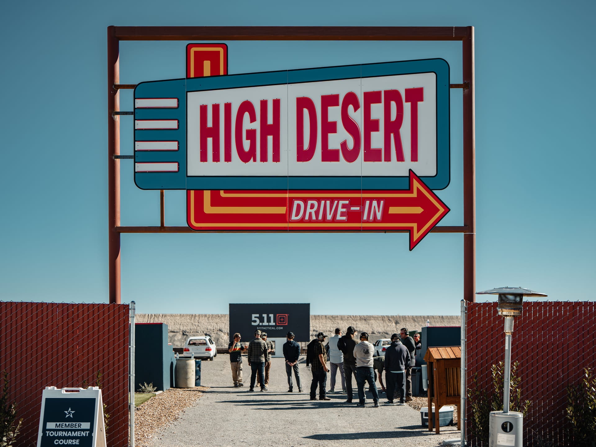 The High Desert Drive-In sign over the entrance to the Night at the Movies course at Staccato Ranch Vegas.